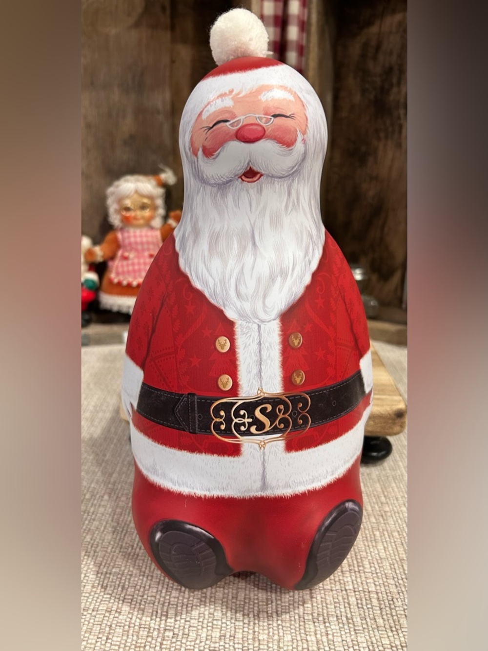 11.6" Tall Christmas Old Time Metal Painted Santa Claus Tin